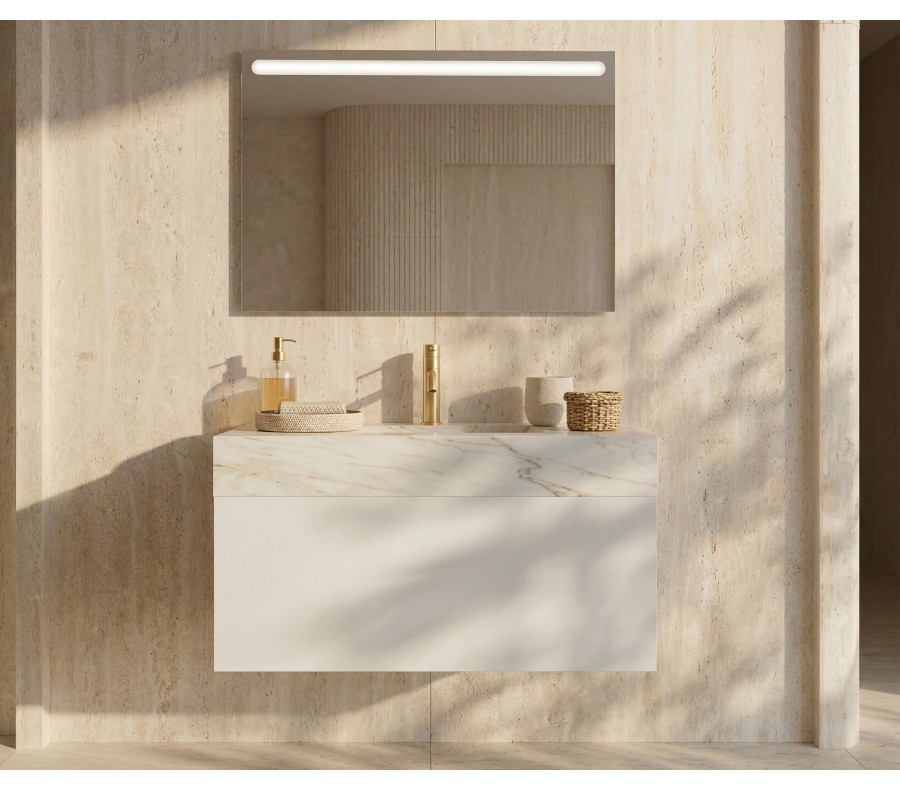 Pack SOLOGNE + lavabo piedra sinterizada + espejo LED