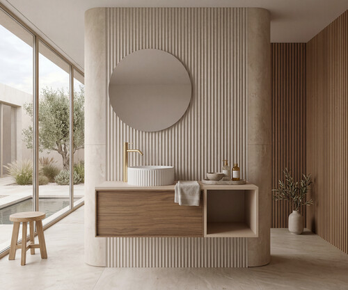 Pack MARENNE + lavabo estriado + espejo circular