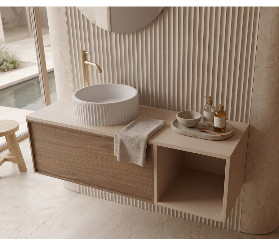Pack MARENNE + lavabo estriado + espejo circular