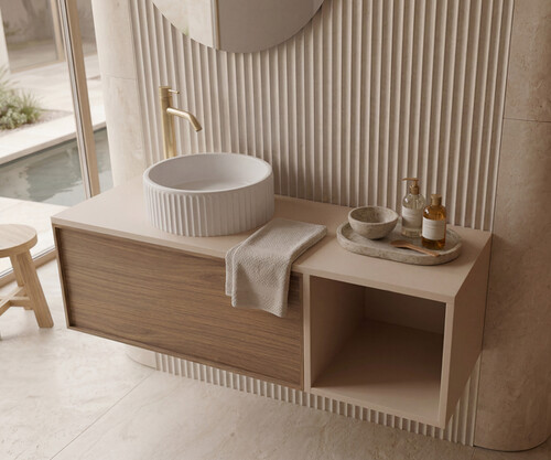 Pack MARENNE + lavabo estriado + espejo circular