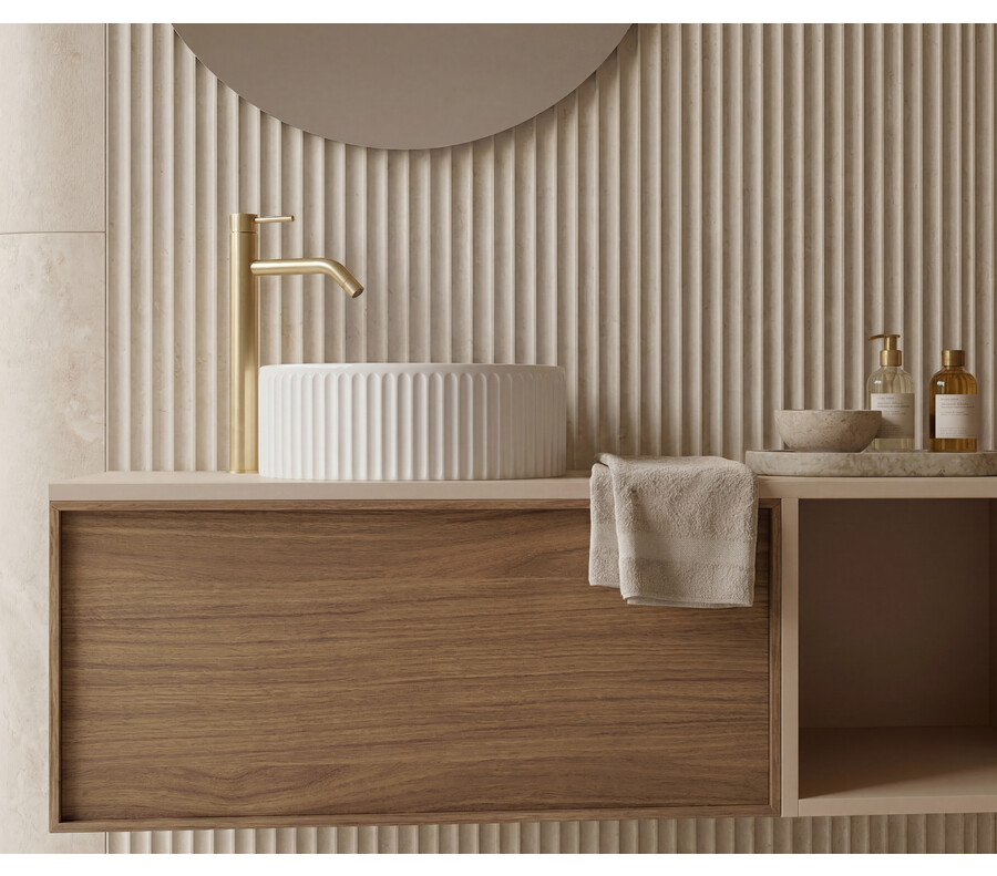 Pack MARENNE + lavabo estriado + espejo circular