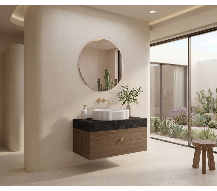 Pack AVIGNON + encimera Dekton + lavabo estriado + espejo circular
