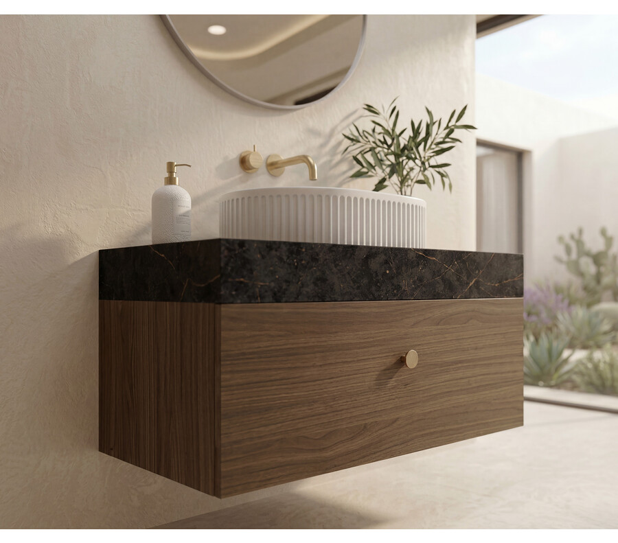 Pack AVIGNON + encimera Dekton + lavabo estriado + espejo circular