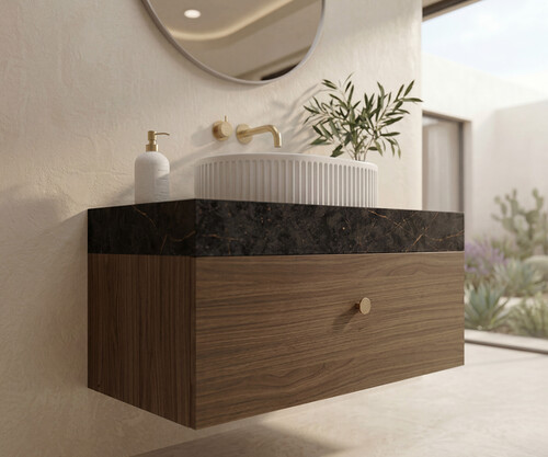 Pack AVIGNON + encimera Dekton + lavabo estriado + espejo circular