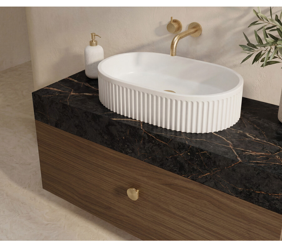 Pack AVIGNON + encimera Dekton + lavabo estriado + espejo circular