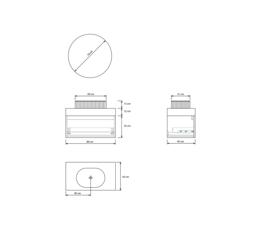Pack AVIGNON + encimera Dekton + lavabo estriado + espejo circular