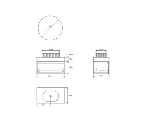 Pack AVIGNON + encimera Dekton + lavabo estriado + espejo circular