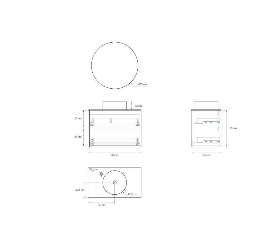Pack SASSIÈRE + encimera Dekton + lavabo + espejo redondo