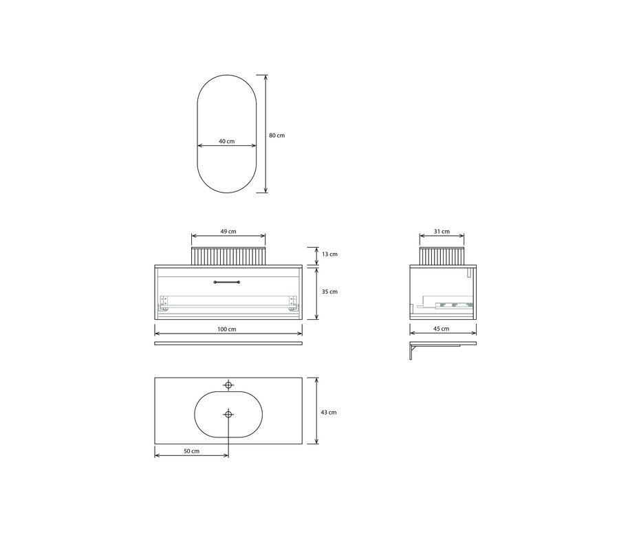 Pack CHAMBÉRY + estante + lavabo estriado + espejo cápsula