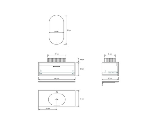 Pack CHAMBÉRY + estante + lavabo estriado + espejo cápsula