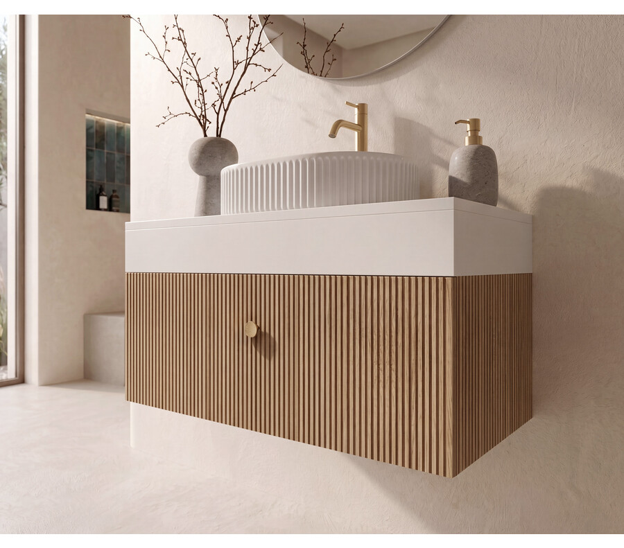 Pack AQUITAINE + lavabo estriado + espejo circular