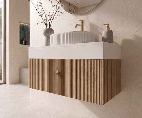 Pack AQUITAINE + lavabo estriado + espejo circular