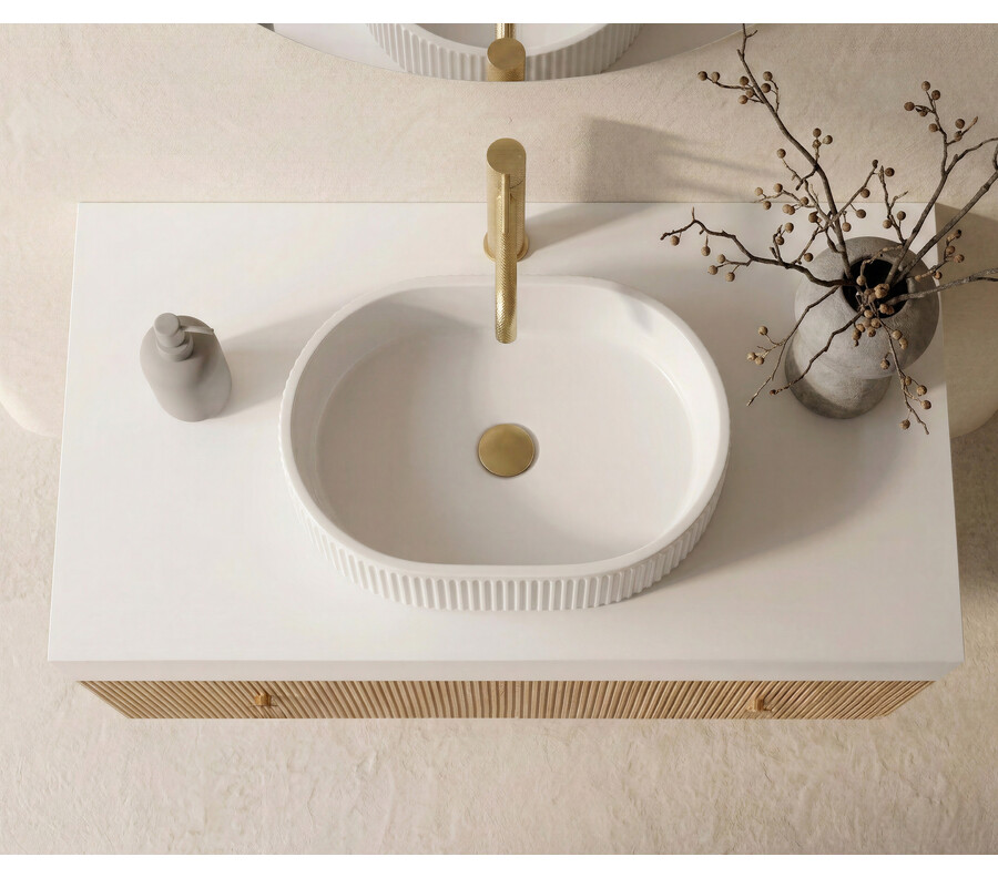 Pack AQUITAINE + lavabo estriado + espejo circular
