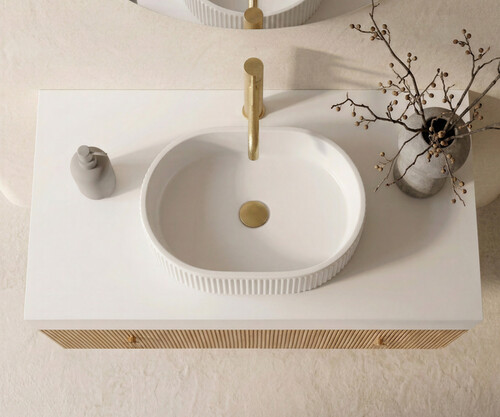 Pack AQUITAINE + lavabo estriado + espejo circular