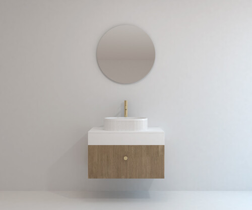 Pack AQUITAINE + lavabo estriado + espejo circular