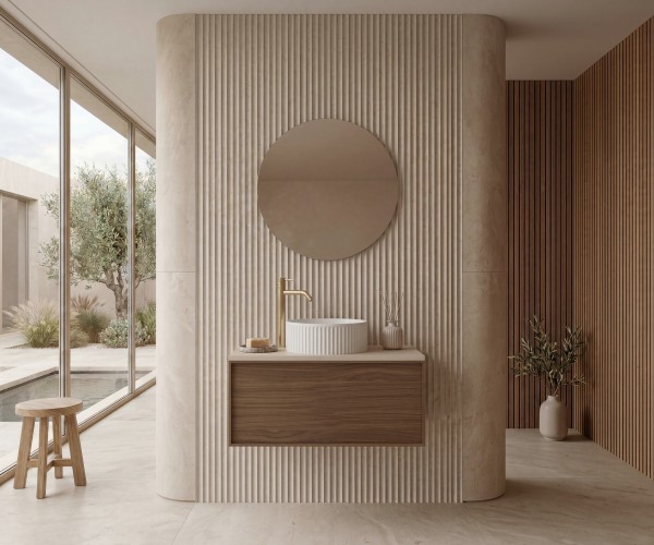 Pack MARENNE + lavabo estriado + espejo circular