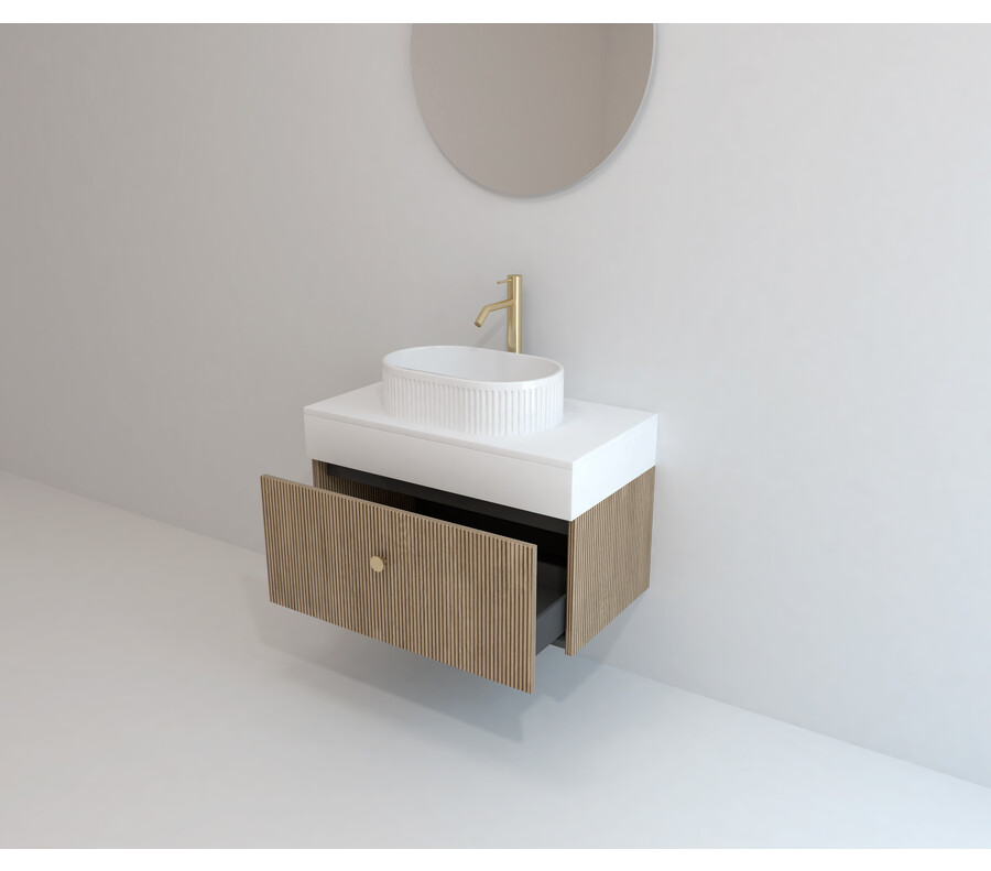 Pack AQUITAINE + lavabo estriado + espejo circular