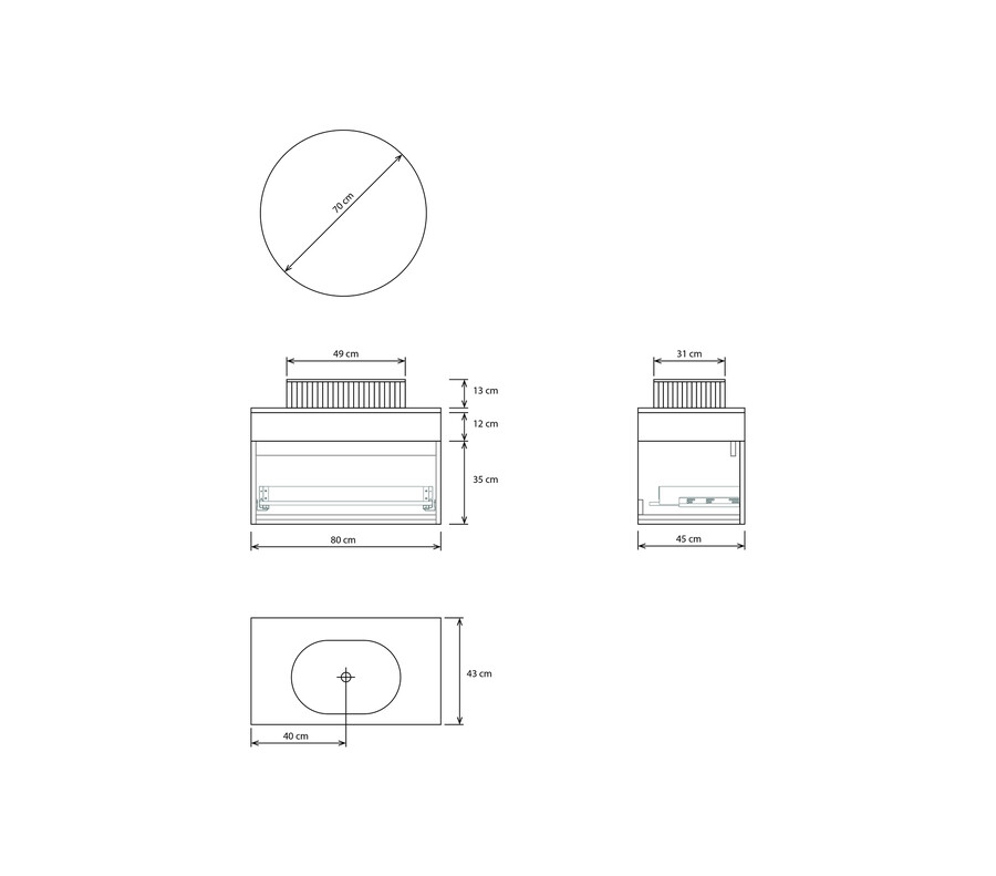 Pack AQUITAINE + lavabo estriado + espejo circular