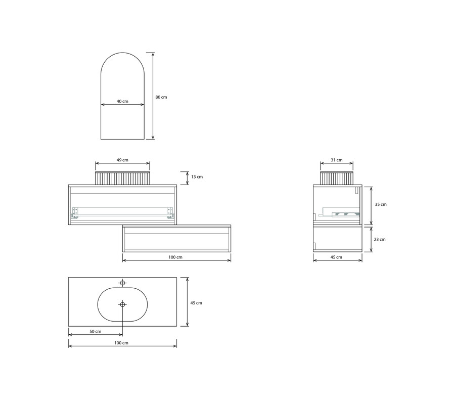 Pack MONTREUX + lavabo estriado + espejo alma