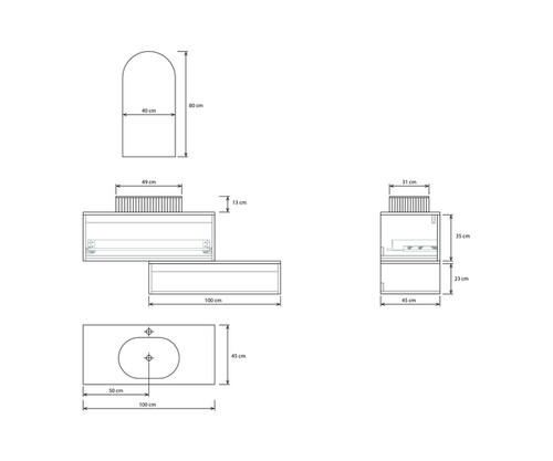Pack MONTREUX + lavabo estriado + espejo alma