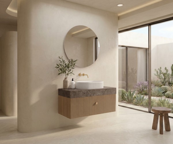 Pack AVIGNON + encimera Dekton + lavabo estriado + espejo circular