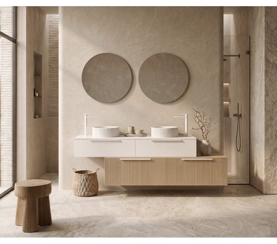 Pack LOUVIERS + lavabo estriado + espejo circular