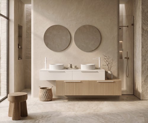 Pack LOUVIERS + lavabo estriado + espejo circular