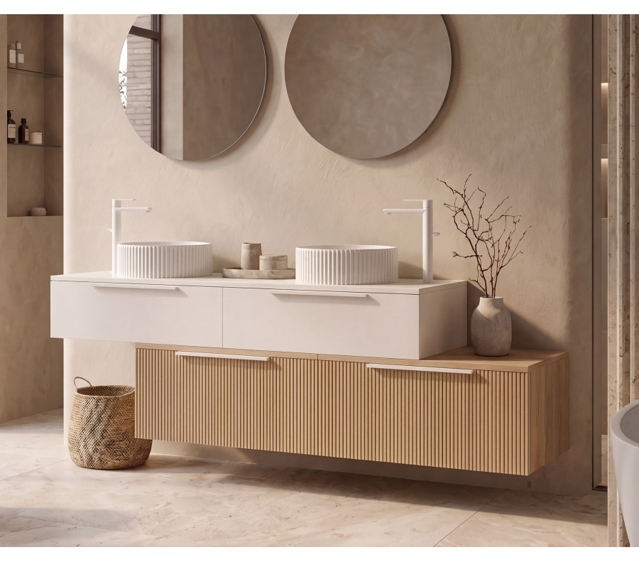 Pack LOUVIERS + lavabo estriado + espejo circular