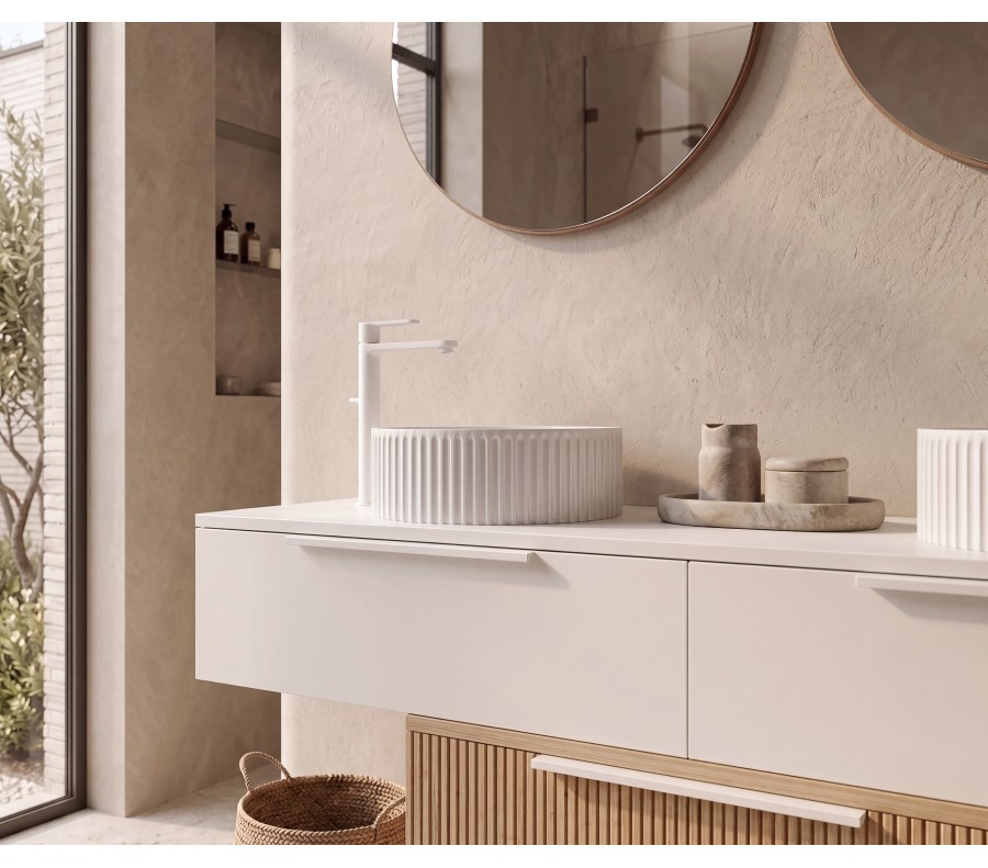 Pack LOUVIERS + lavabo estriado + espejo circular