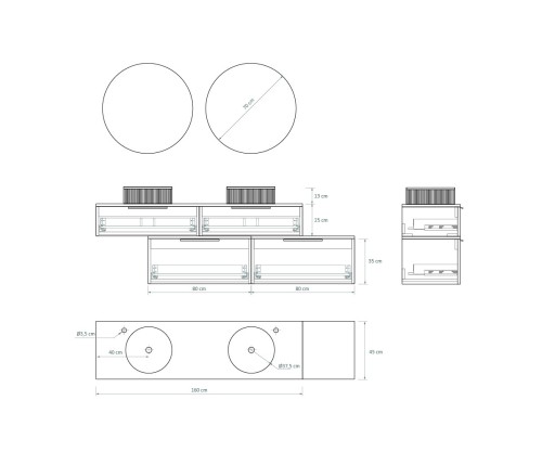 Pack LOUVIERS + lavabo estriado + espejo circular