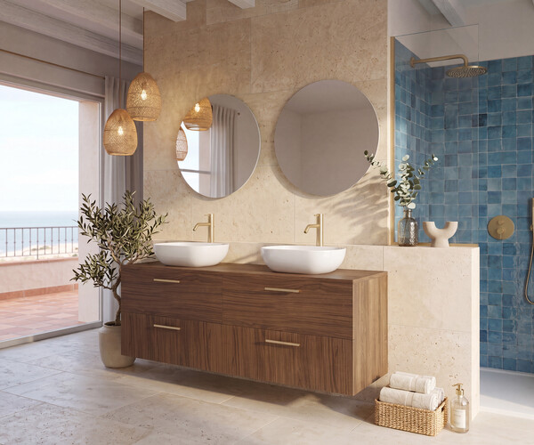 Pack CHAMELET + lavabo + espejo circular 2