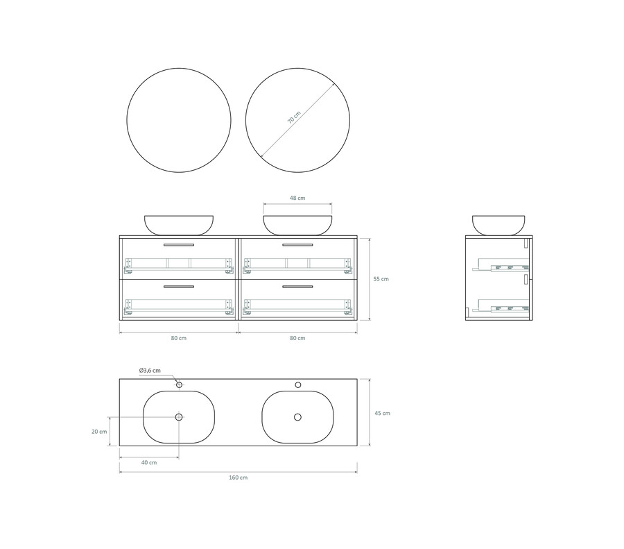 Pack CHAMELET + lavabo + espejo circular