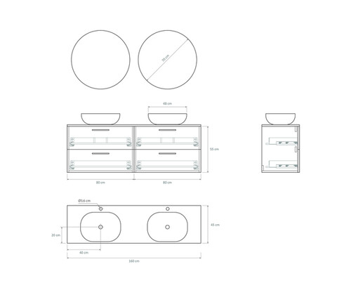 Pack CHAMELET + lavabo + espejo circular