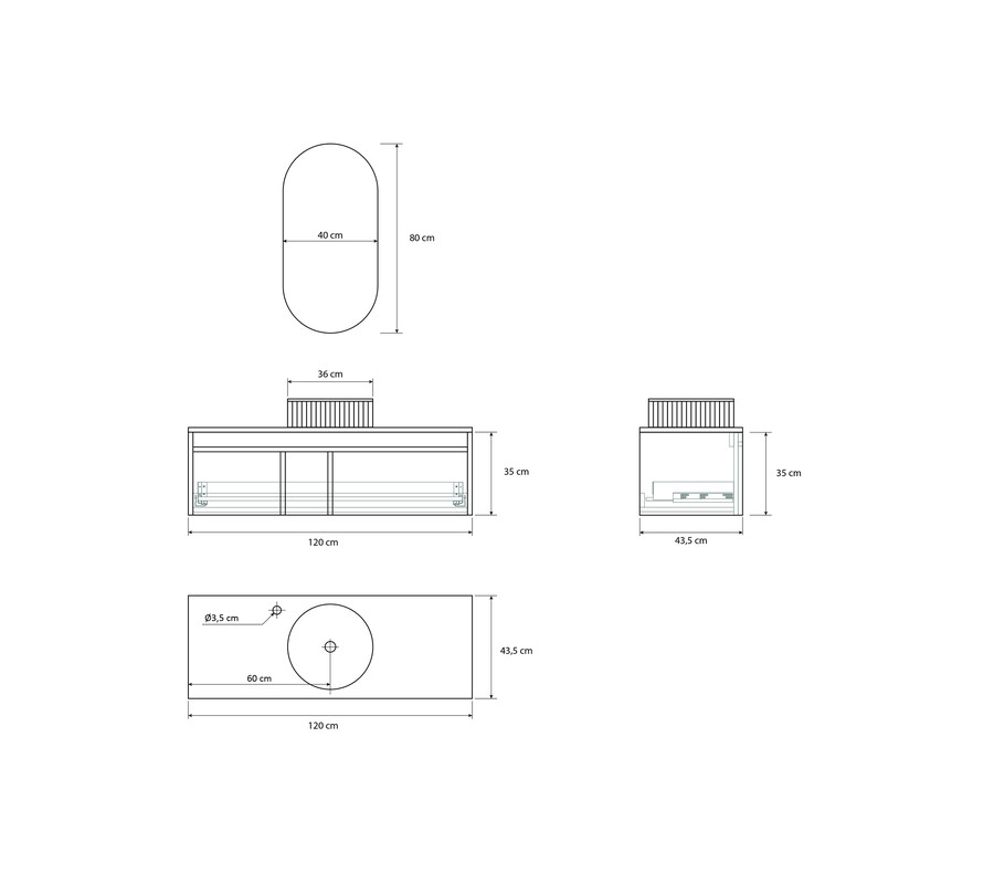 Pack LUBÉRON  + lavabo + espejo circular