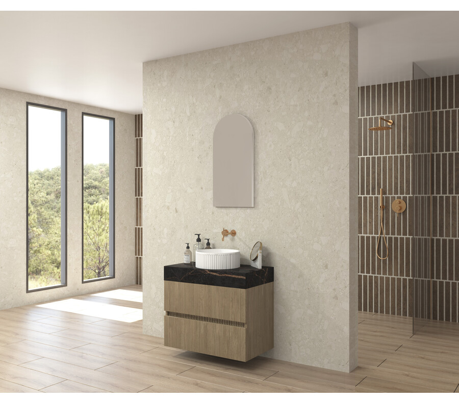 Pack LAUZERTE encimera Dekton + lavabo estriado + espejo alma