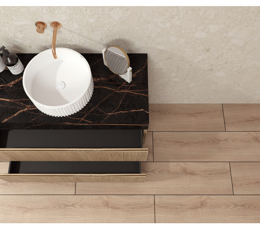Pack LAUZERTE encimera Dekton + lavabo estriado + espejo alma