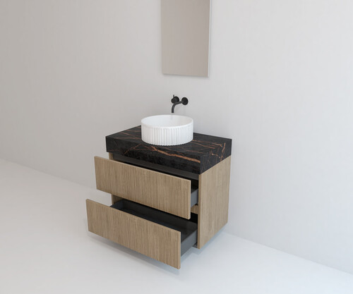 Pack LAUZERTE encimera Dekton + lavabo estriado + espejo alma