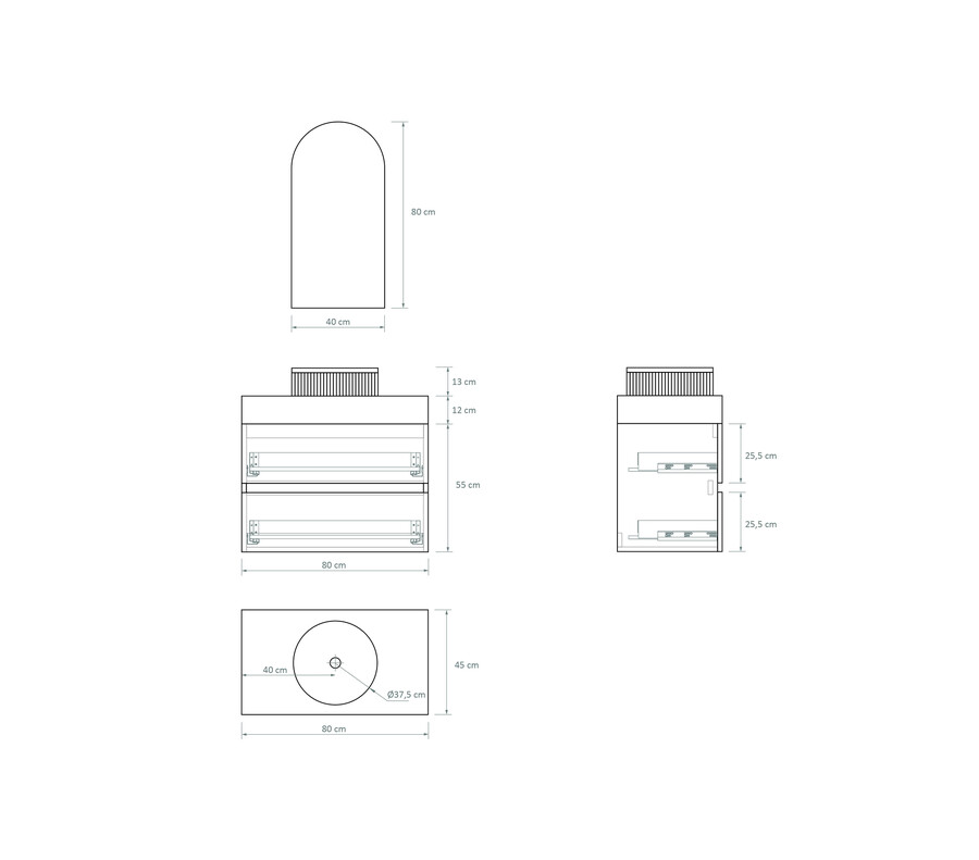 Pack LAUZERTE encimera Dekton + lavabo estriado + espejo alma