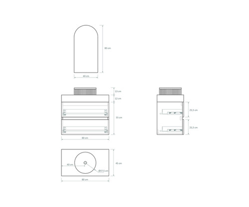 Pack LAUZERTE encimera Dekton + lavabo estriado + espejo alma