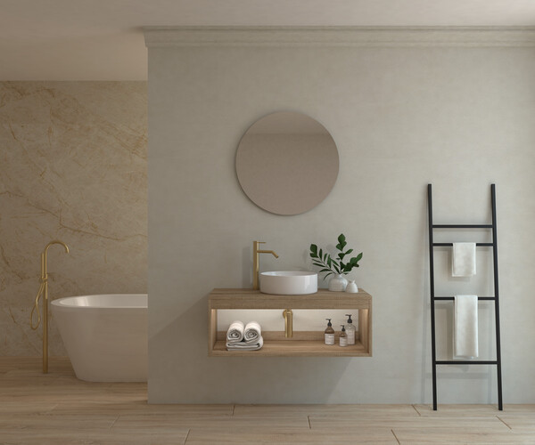 Pack ISÈRE + lavabo + espejo circular 2