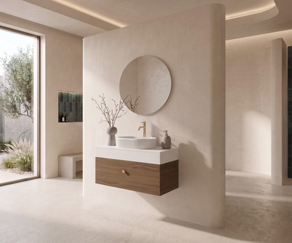 Pack AQUITAINE + lavabo estriado + espejo circular