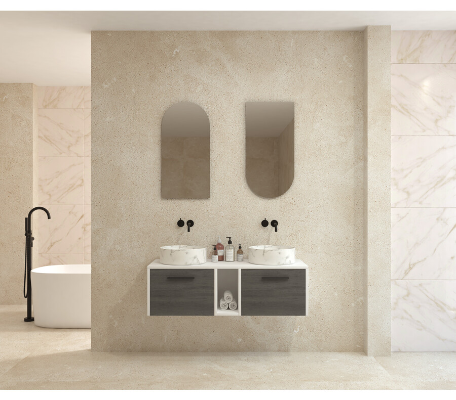 Pack ARNEL + lavabo calacatta + espejo semi-cápsula