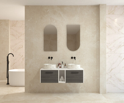 Pack ARNEL + lavabo calacatta + espejo semi-cápsula