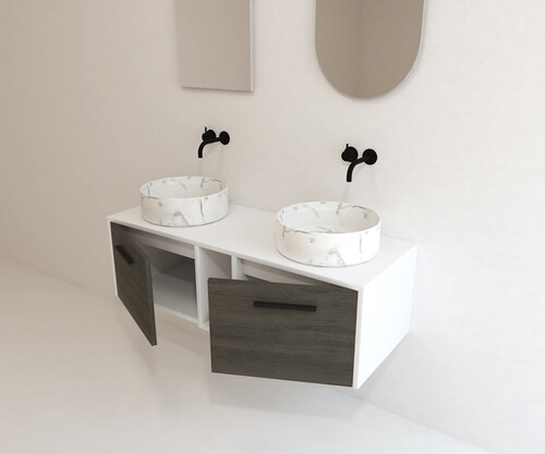 Pack ARNEL + lavabo calacatta + espejo semi-cápsula