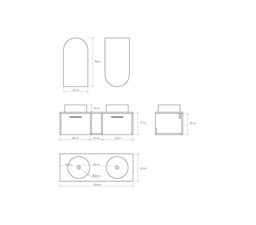 Pack ARNEL + lavabo calacatta + espejo semi-cápsula
