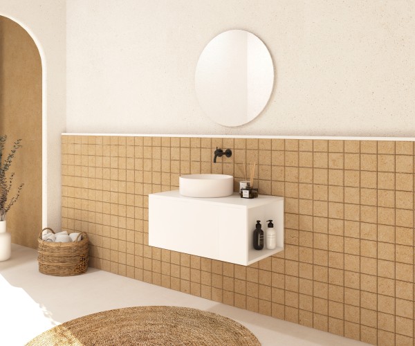Pack BASTIT 120 cm + lavabo + espejo circular 2
