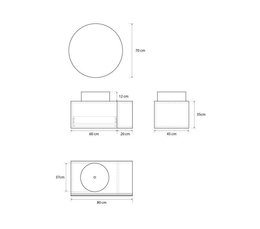 Pack BASTIT 120 cm + lavabo + espejo circular