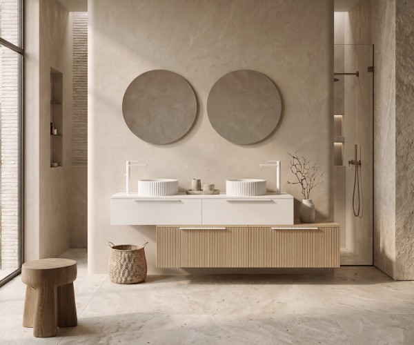 Pack LOUVIERS + lavabo estriado + espejo circular