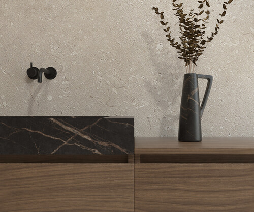 Pack BELCASTEL + lavabo Dekton + espejo circular
