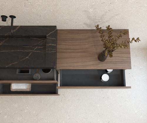 Pack BELCASTEL + lavabo Dekton + espejo circular